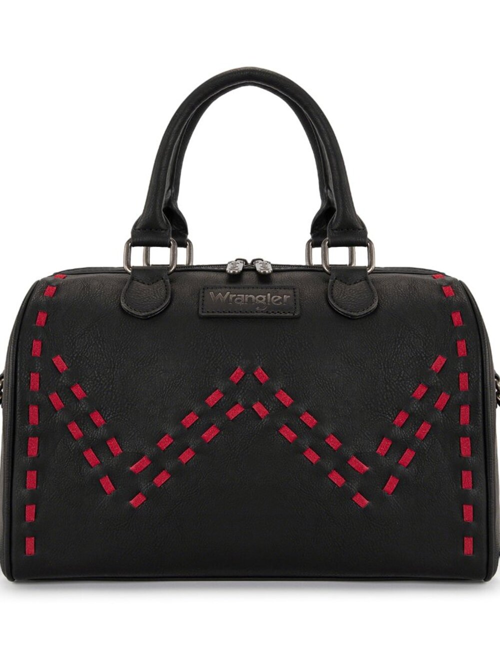 Wrangler by Montana West Barrel Satchel / Cross Body Bag Purse Black Stitch